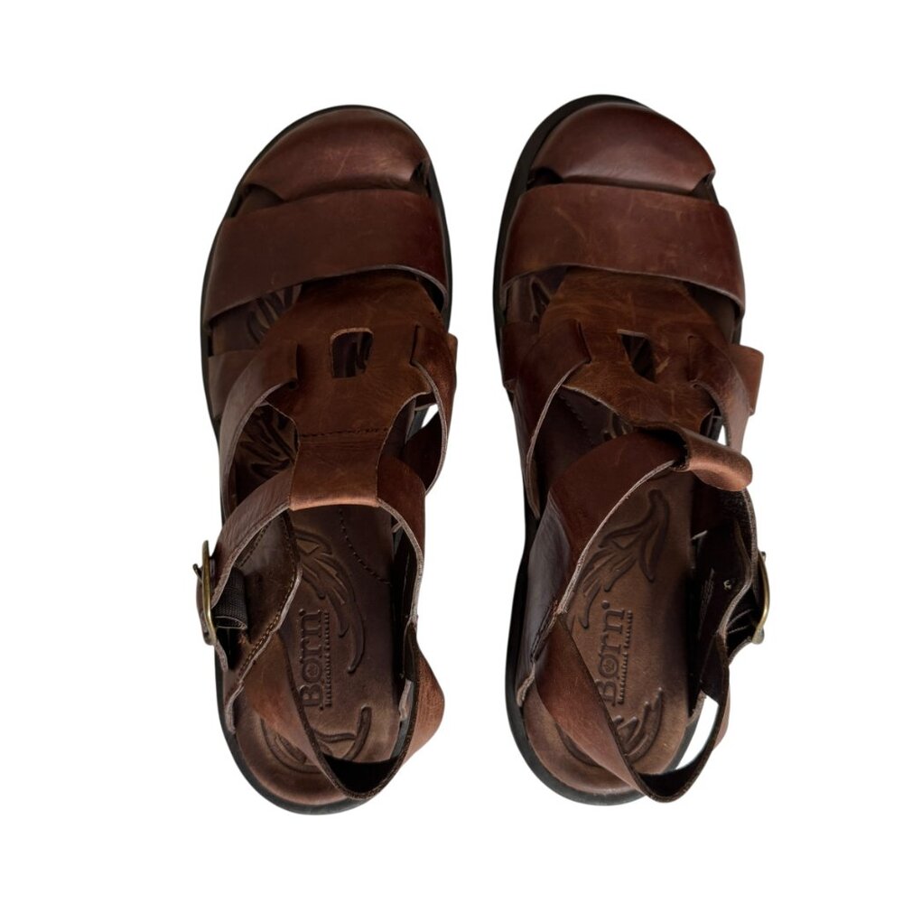 Born Size 10 Leather Carys Fisherman Sandals Classic Timeless Adjustable Brown - Picture 10 of 13